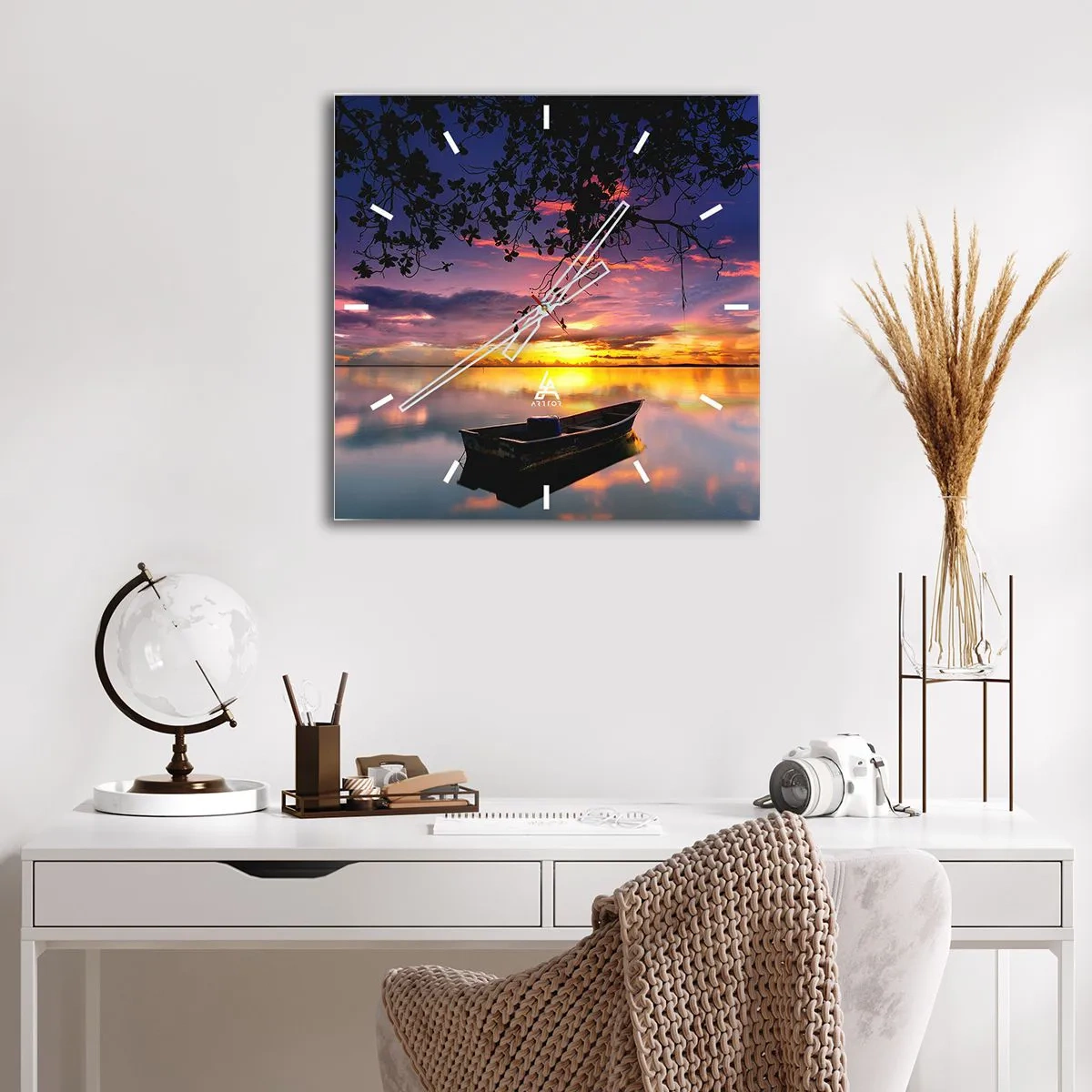 Wall clock - Clock on glass - Serenity of the Lake - 30x30 cm