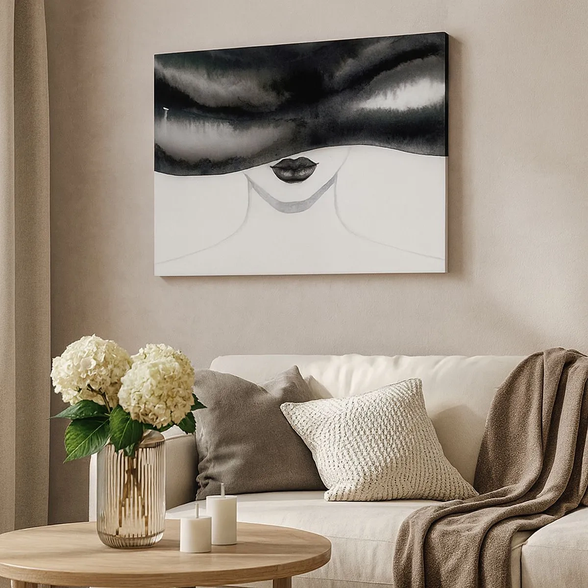 Canvas picture - A subtle portrait of a woman with her face covered in a monochrome style. - 70x50cm - Sensual Secret - Modern wall decoration for the living room and bedroom ARTTOR