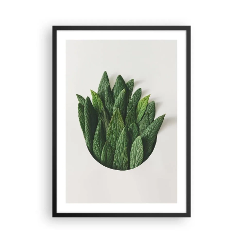 Poster in black frame - Leaves in an artistic composition on a white background - 50x70cm - Untamed Curiosity - Modern wall decoration for the living room and bedroom ARTTOR