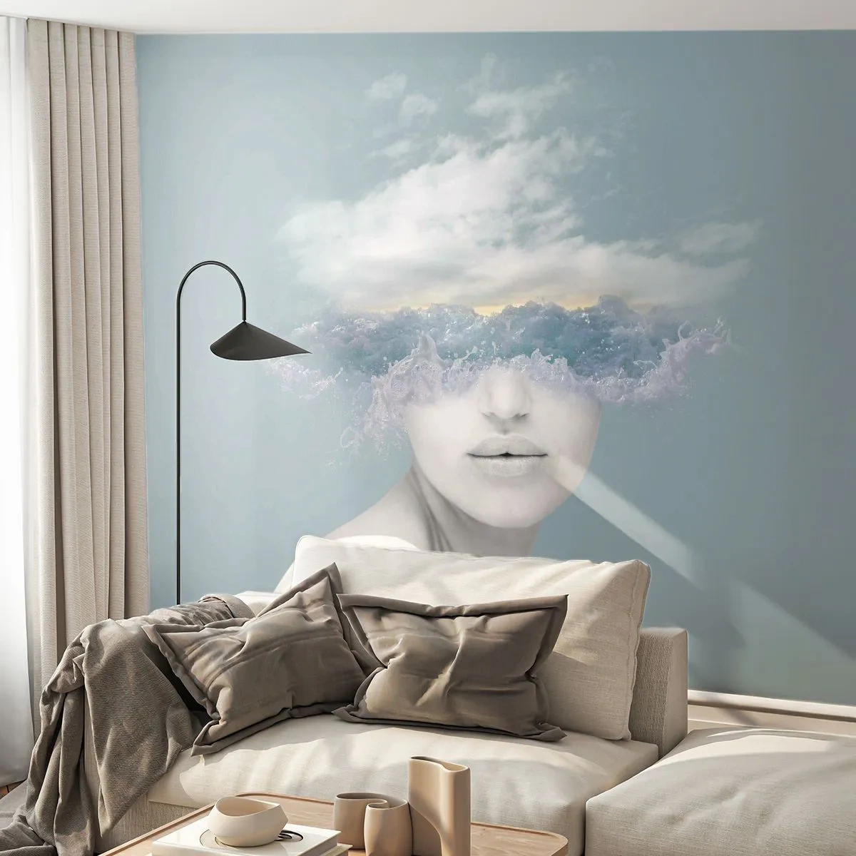 Photo Wallpaper Standard Eco - With the Head In the Clouds - Bright, Portrait, Clouds - 200x140 cm