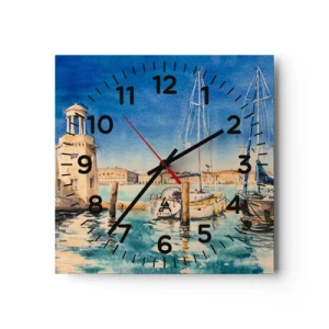 Wall clock - Clock on glass - Sunny Lagoon - 30x30 cm