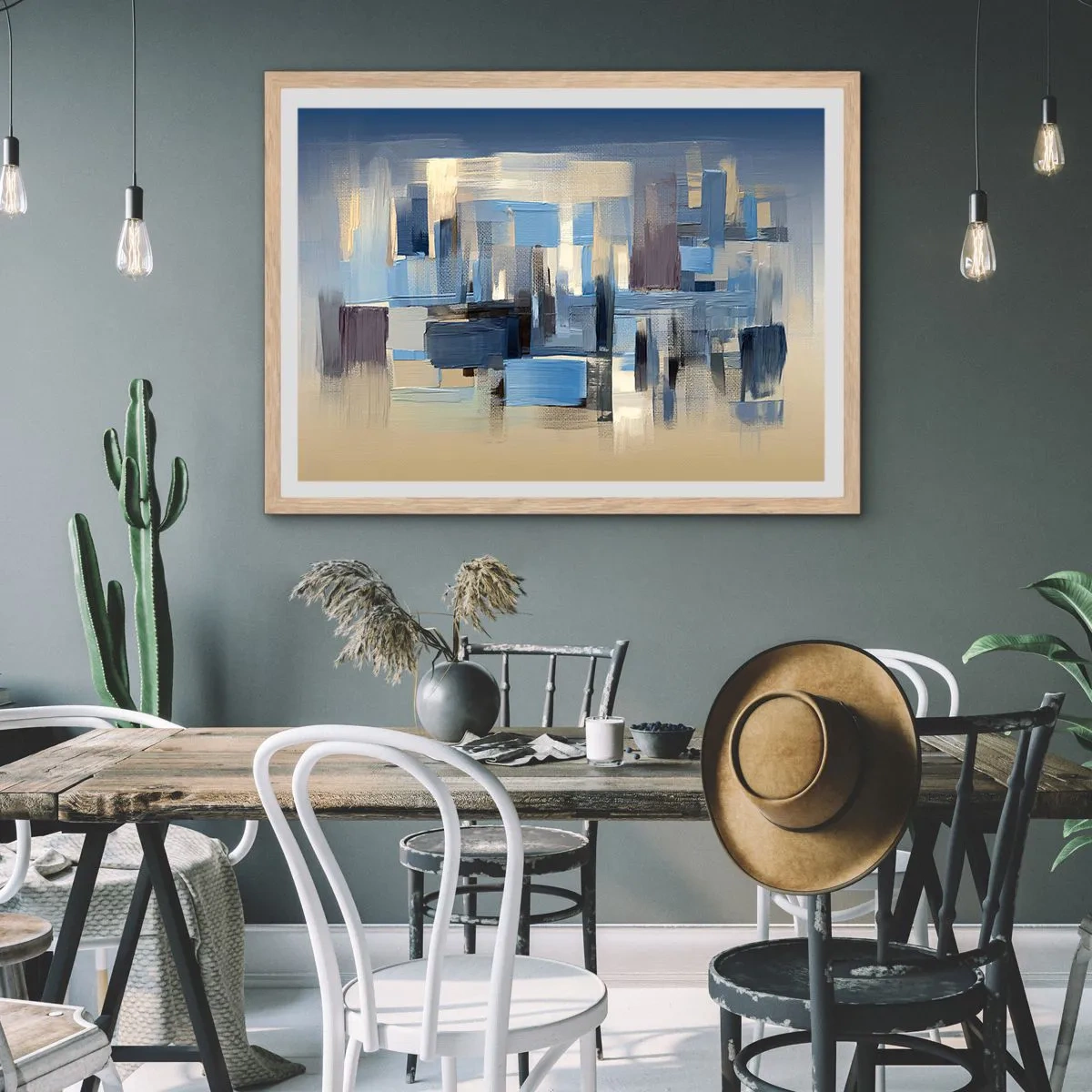 Poster in light oak frame - Blue Construction - 50x40 cm