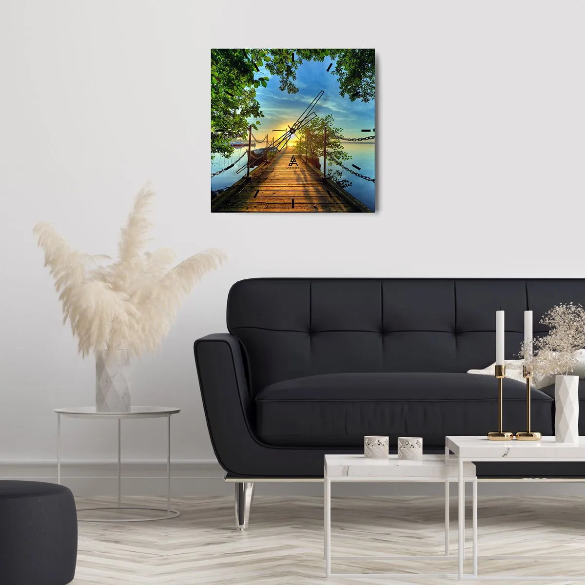 Wall clock - Clock on glass - Sunset by the Water - 40x40 cm