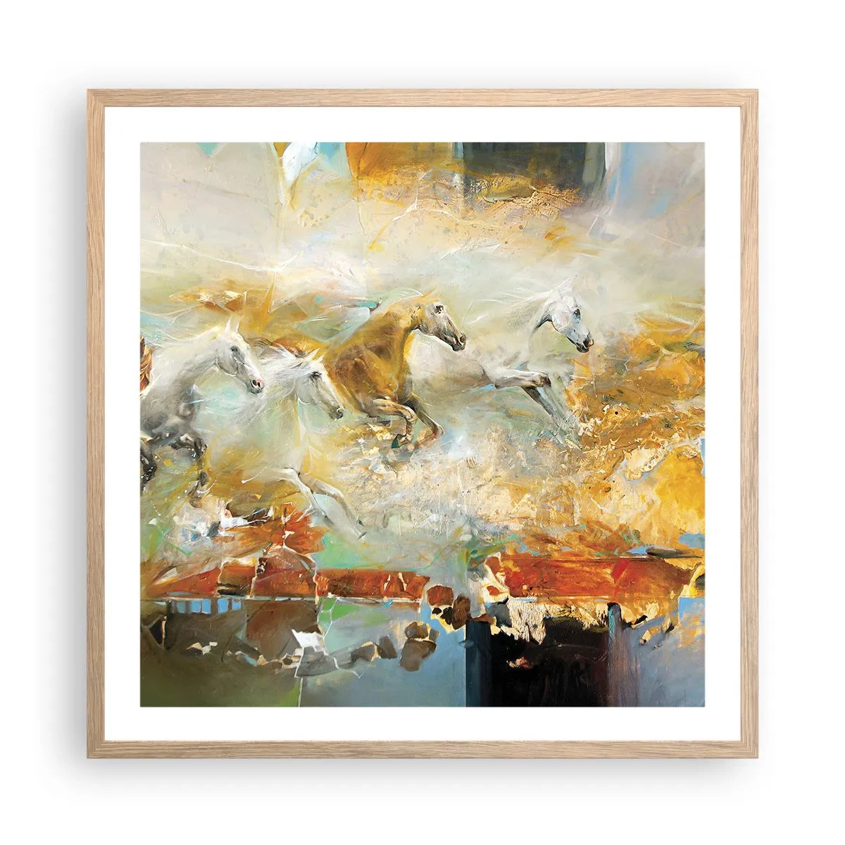 Poster in light oak frame - Gallopping through the World - 60x60 cm