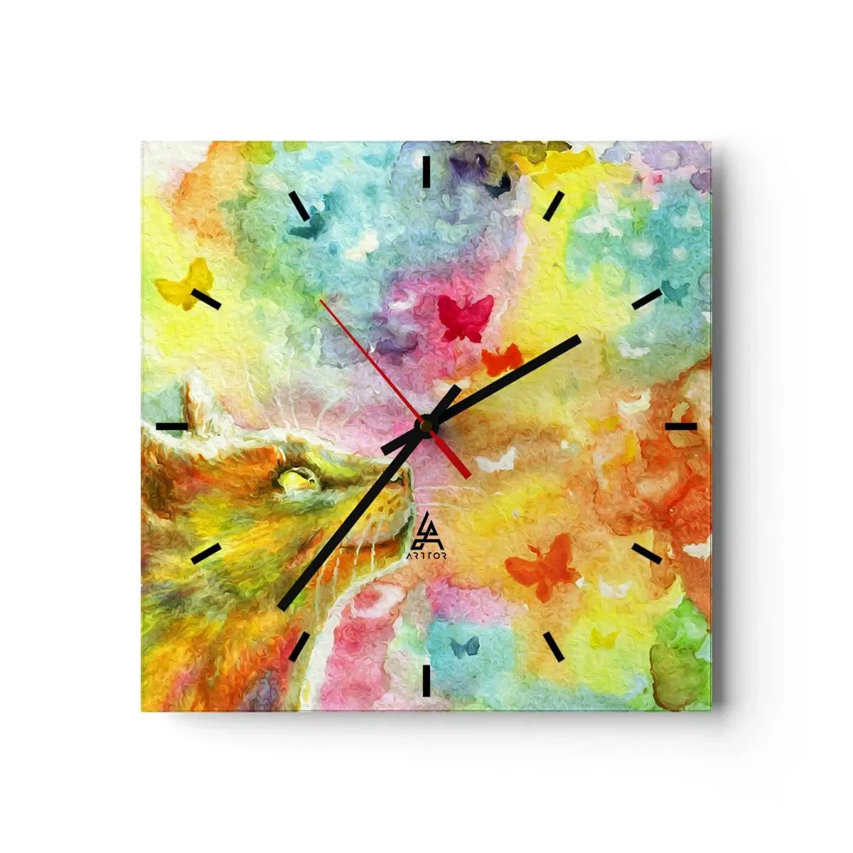 Wall clock - Clock on glass - Cat's Dream - 40x40 cm