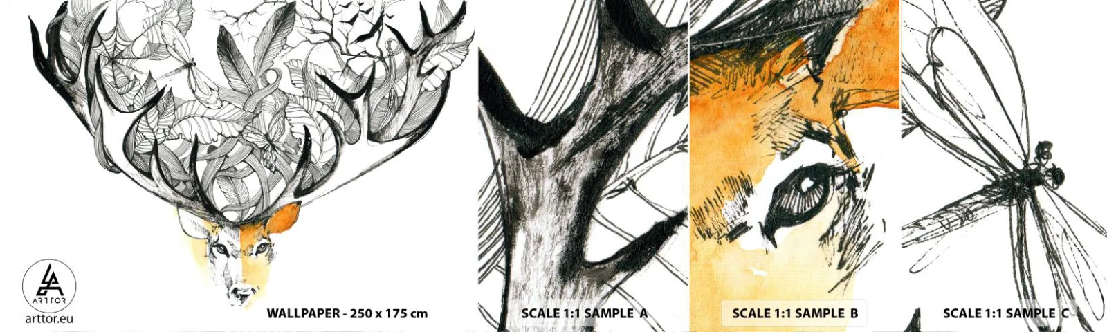 Photo Wallpaper Sample Standard Eco - Cornucopia - Abstraction, Deer, Graphics - 100x30 cm