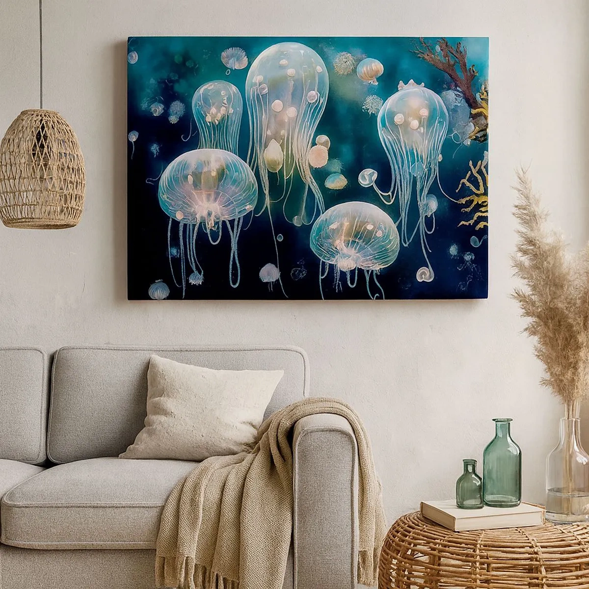 Canvas picture - Delicate jellyfish in the underwater world - 70x50cm - Underwater Ball - Modern wall decoration for the living room and bedroom ARTTOR