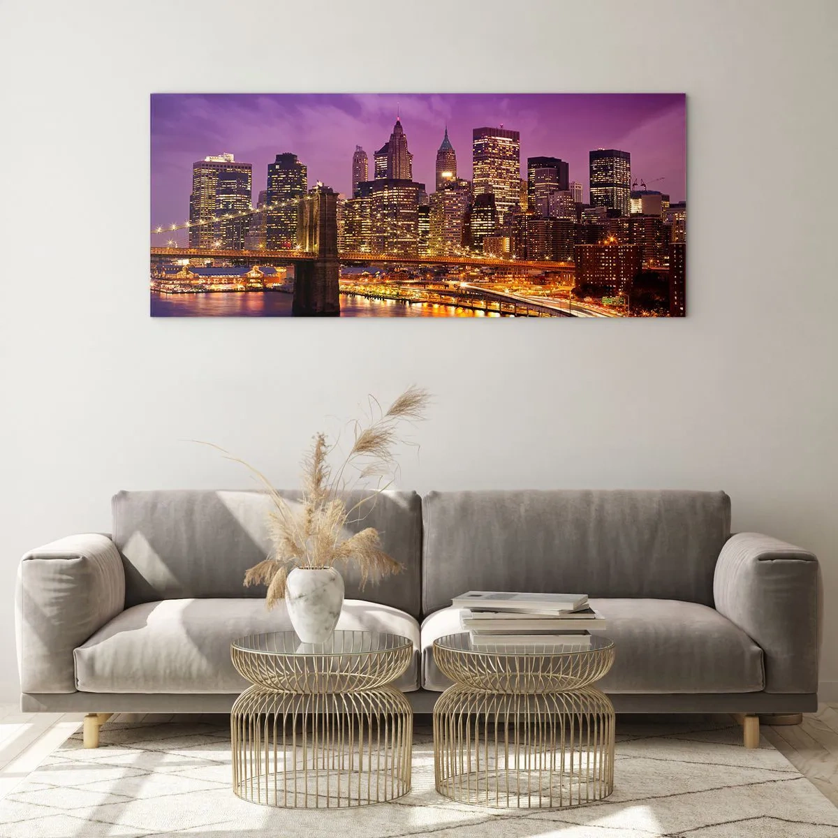 Glass picture - Violet and Gold Manhattan - 90x30 cm