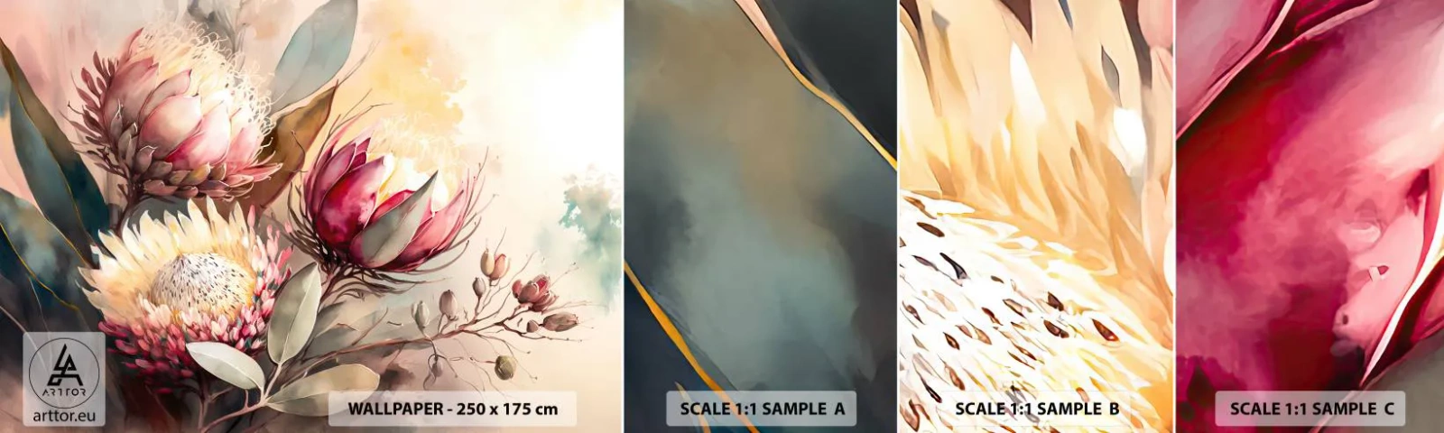 Photo Wallpaper Sample Self-Adhesive Deluxe Sticker - Profile and En Face - Flowers, Art Deco, Botany - 100x30 cm