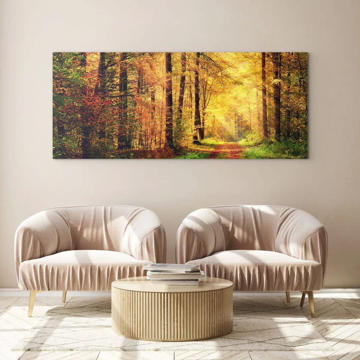 Glass picture - Forest Golden silence - 140x50 cm