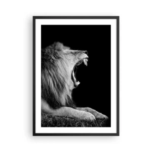Poster in black frame - A roaring lion in monochrome - 50x70cm - Without Any Doubt - Modern wall decoration for the living room and bedroom ARTTOR