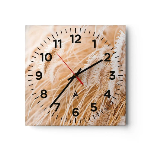 Wall clock - Clock on glass - Golden Rustling of Grass - 30x30 cm