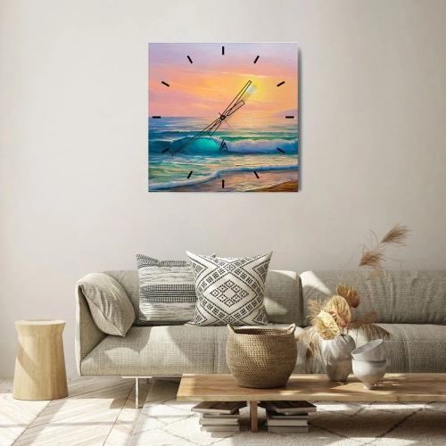 Wall clock - Clock on glass - Turquoise Song of the Waves - 40x40 cm
