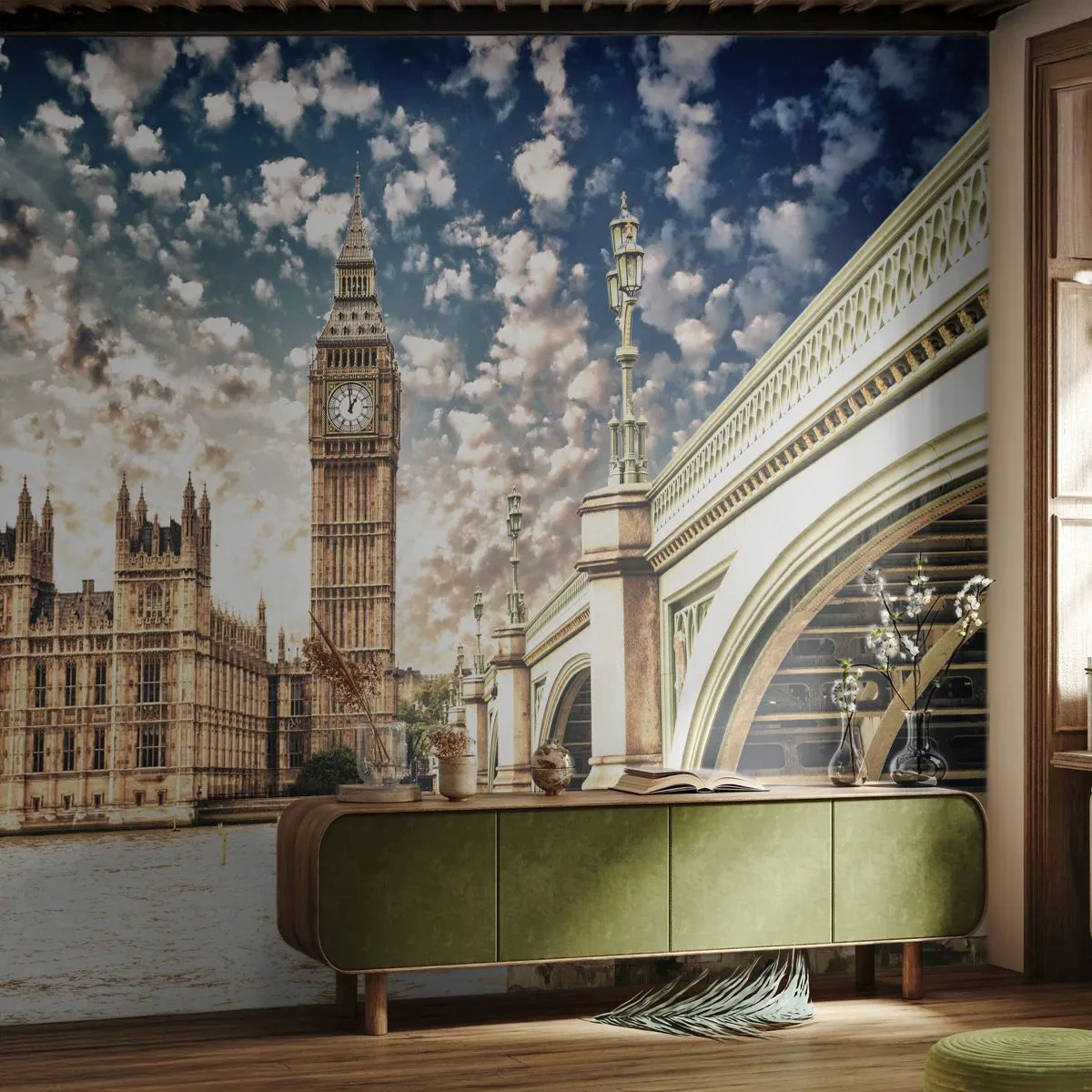 Photo Wallpaper Premium Sand - Clouds over the Thames - City, London, England - 100x70 cm