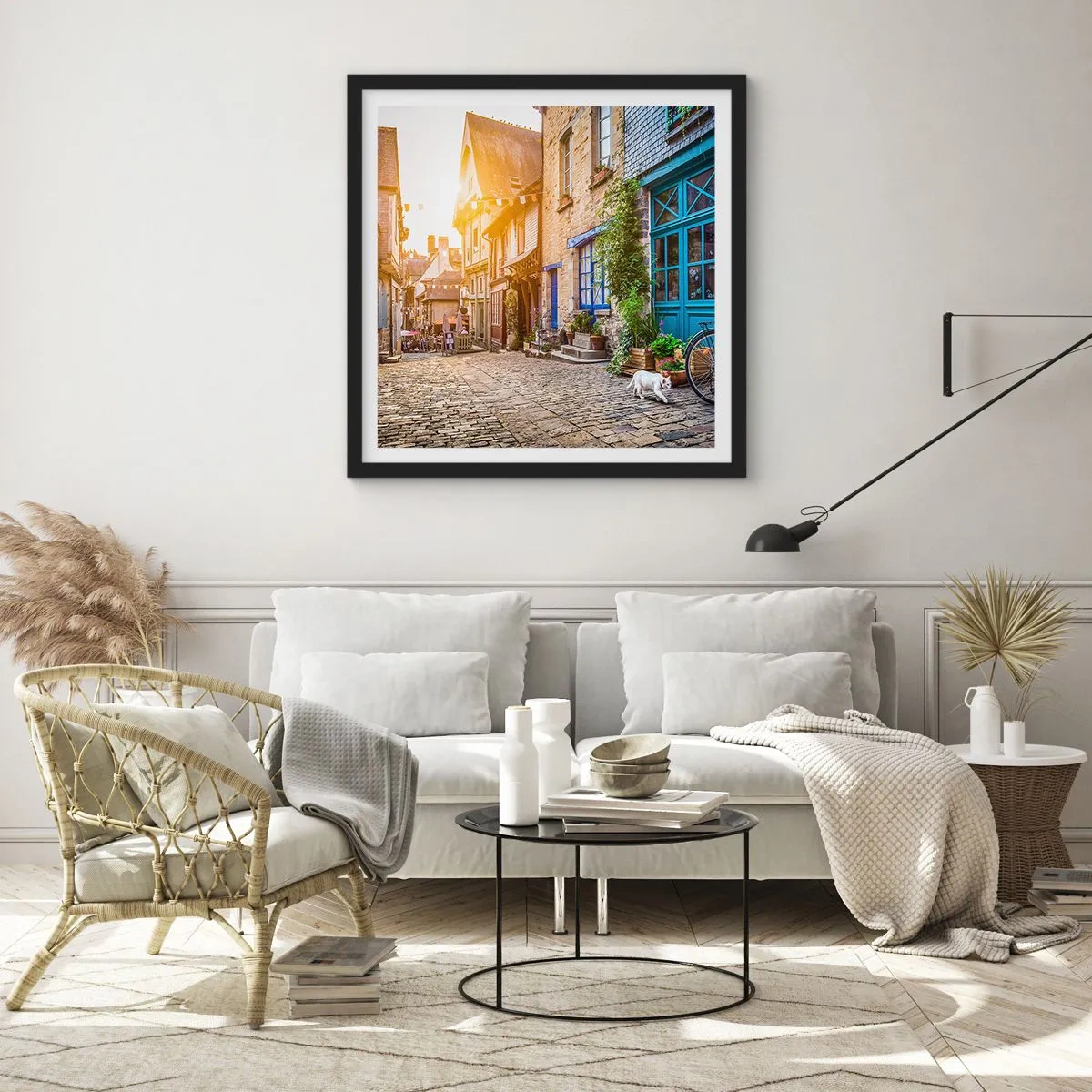 Poster in black frame - White Spirit of a Town - 60x60 cm
