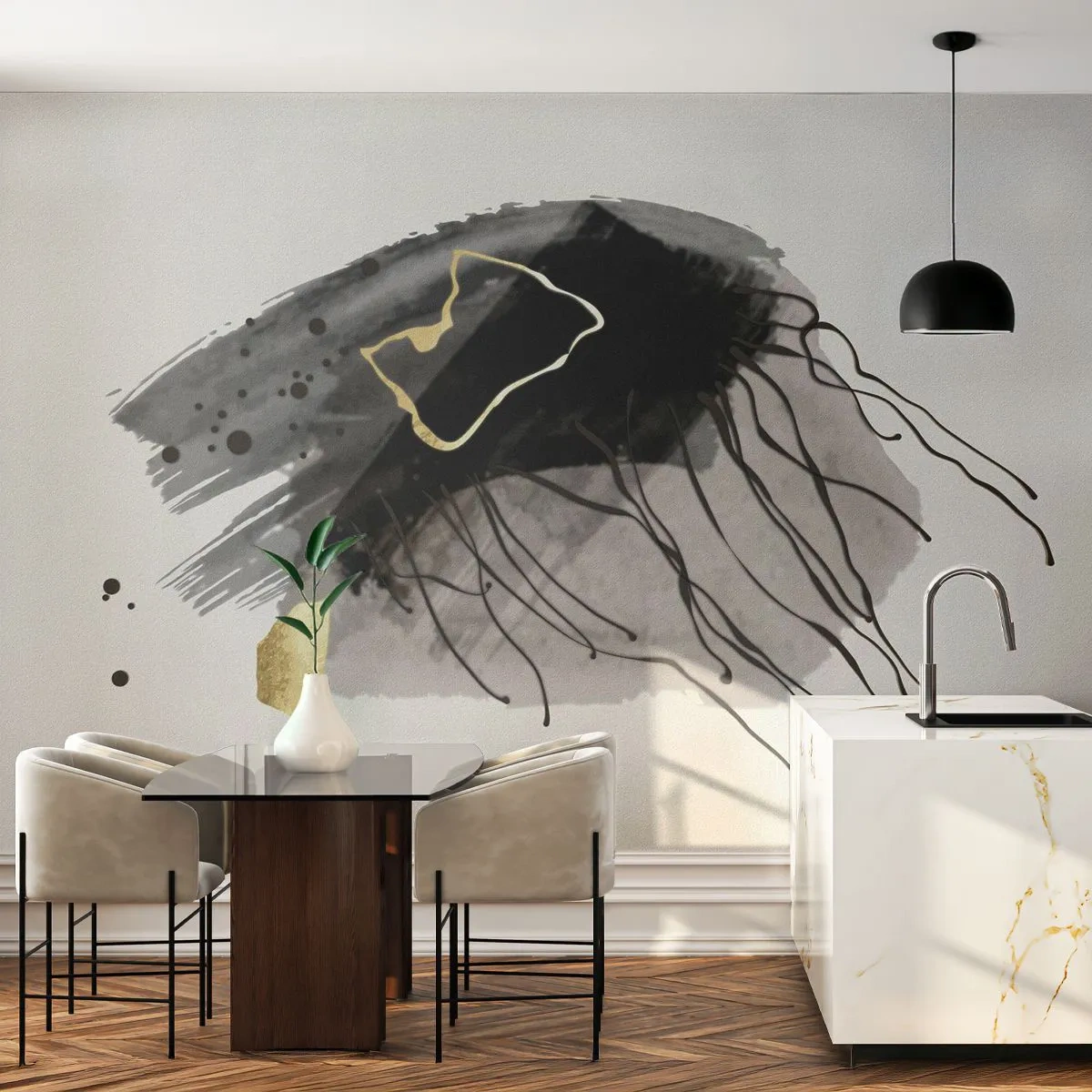 Photo Wallpaper Premium Sand - In Black and Gold - Abstraction, Piece, Graphics - 100x70 cm