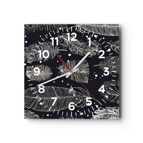 Wall clock - Clock on glass - Feathery Lace - 30x30 cm