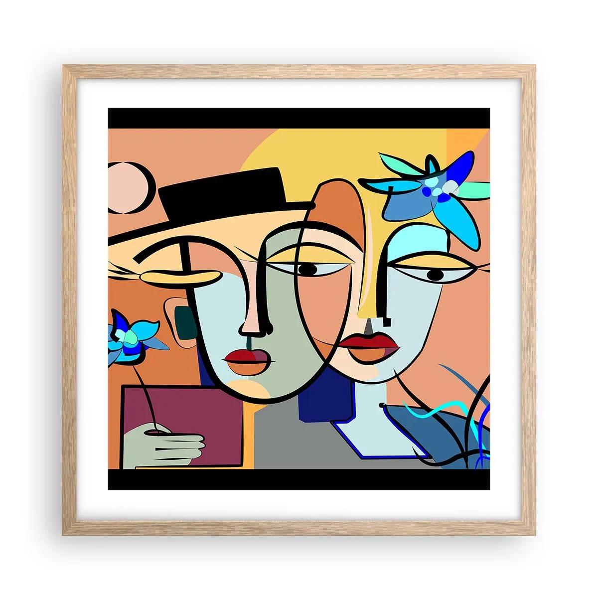 Poster in light oak frame - Rendez-vous Picasso Style - 50x50 cm