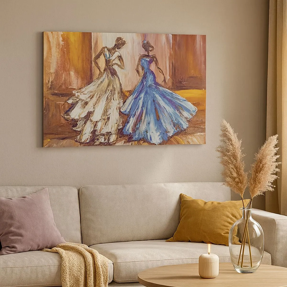 Canvas picture - Characters in evening gowns in an artistic style - 70x50cm - Charming Duo - Modern wall decoration for the living room and bedroom ARTTOR