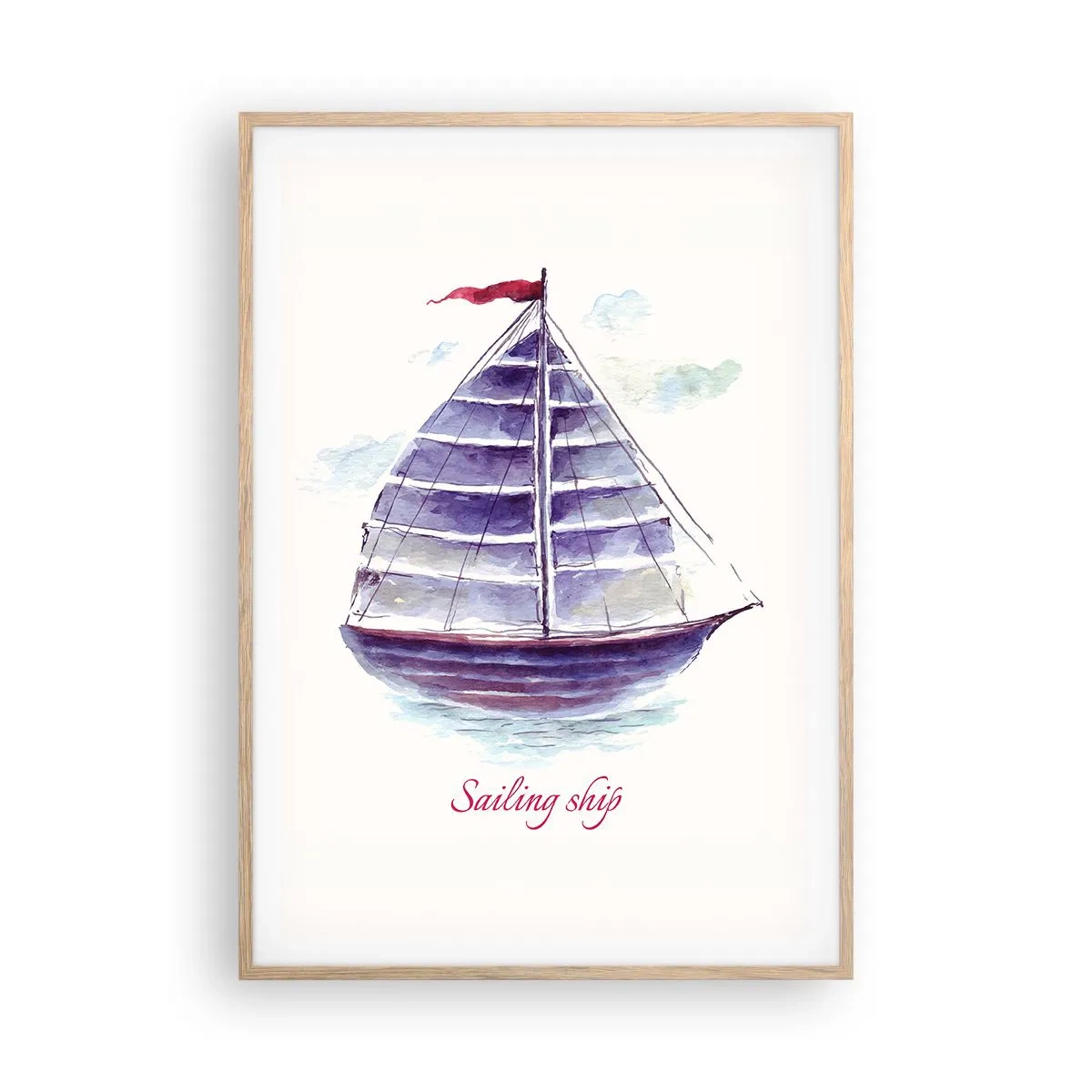 Poster in light oak frame - Full Sails And Calm Waters - 70x100 cm