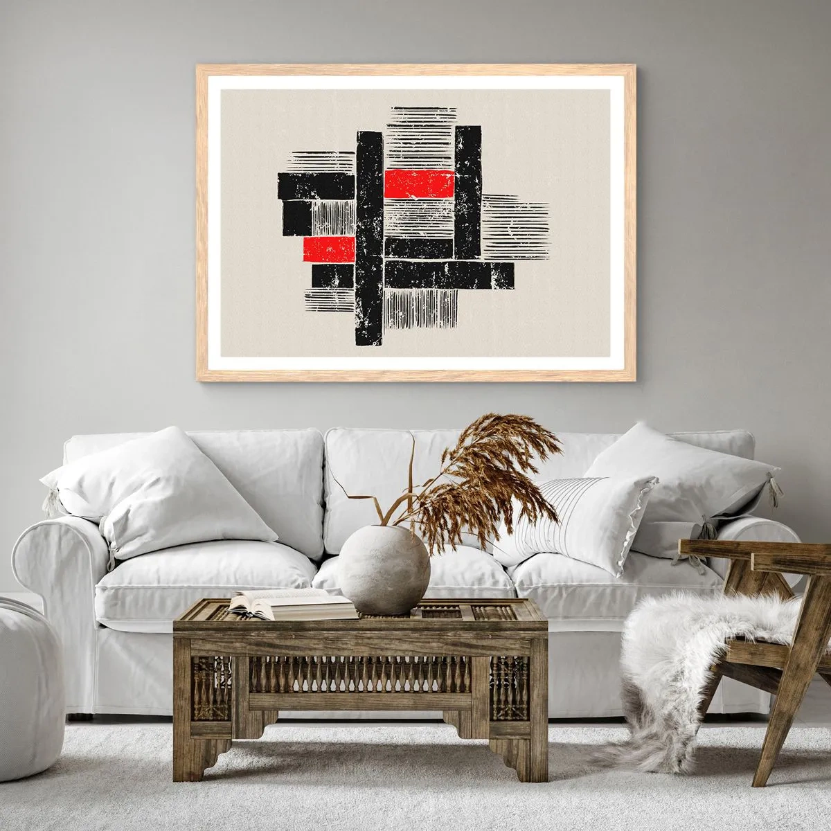 Poster in light oak frame - Red and Black - 91x61 cm