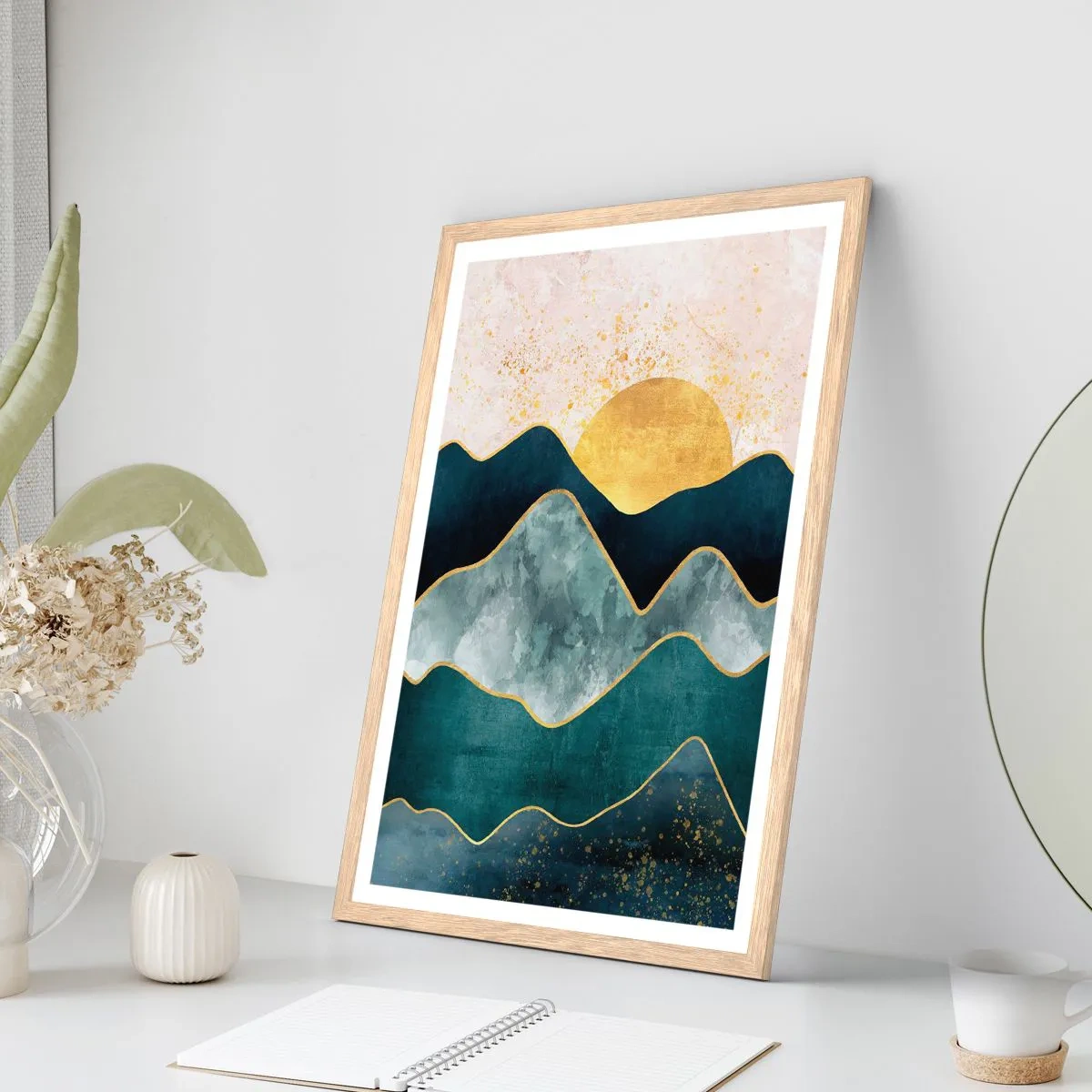 Poster in light oak frame - Behing Seven Mountains - 70x100 cm
