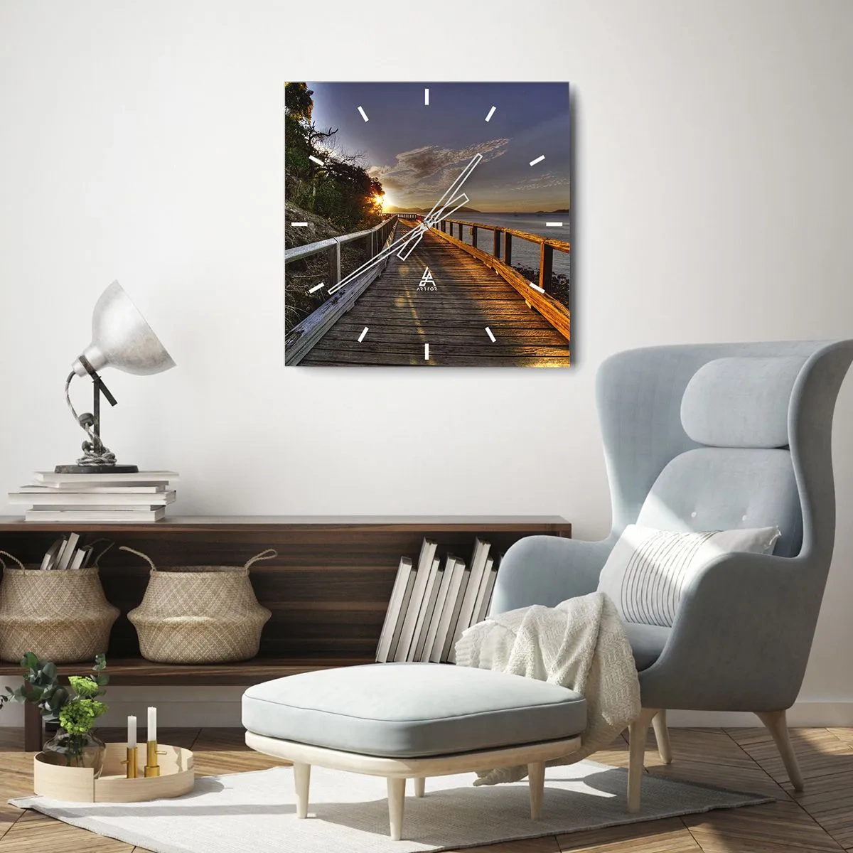 Wall clock - Clock on glass - Walking towards the Sun - 30x30 cm