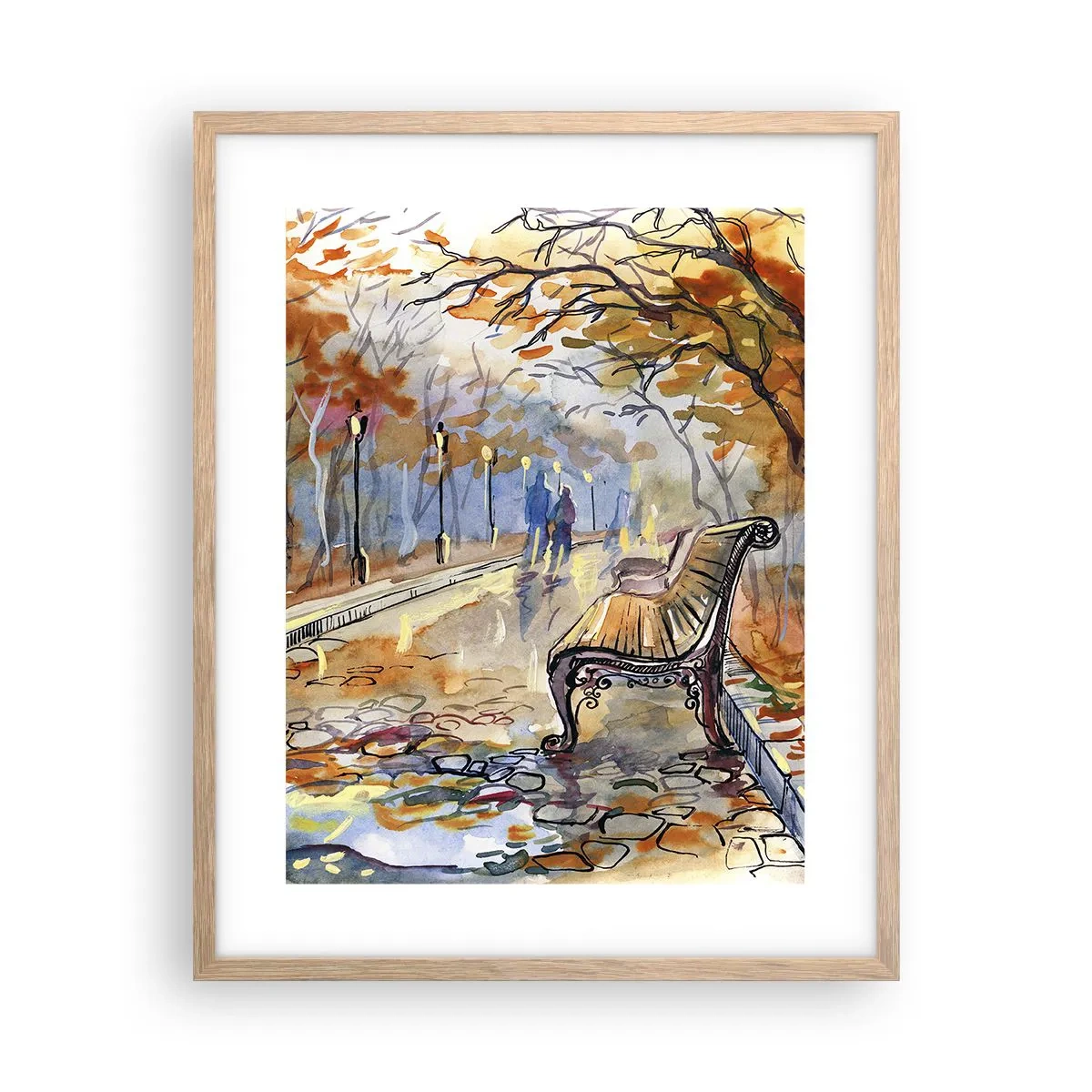 Poster in light oak frame - Walking together into Autumn - 40x50 cm