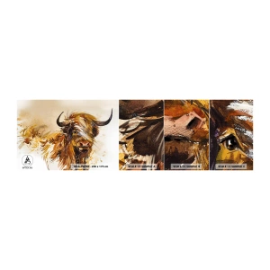 Photo Wallpaper Sample Self-Adhesive Deluxe Sticker - Pride of a Hunter - Animals, Abstraction, Scottish Buffalo - 100x30 cm