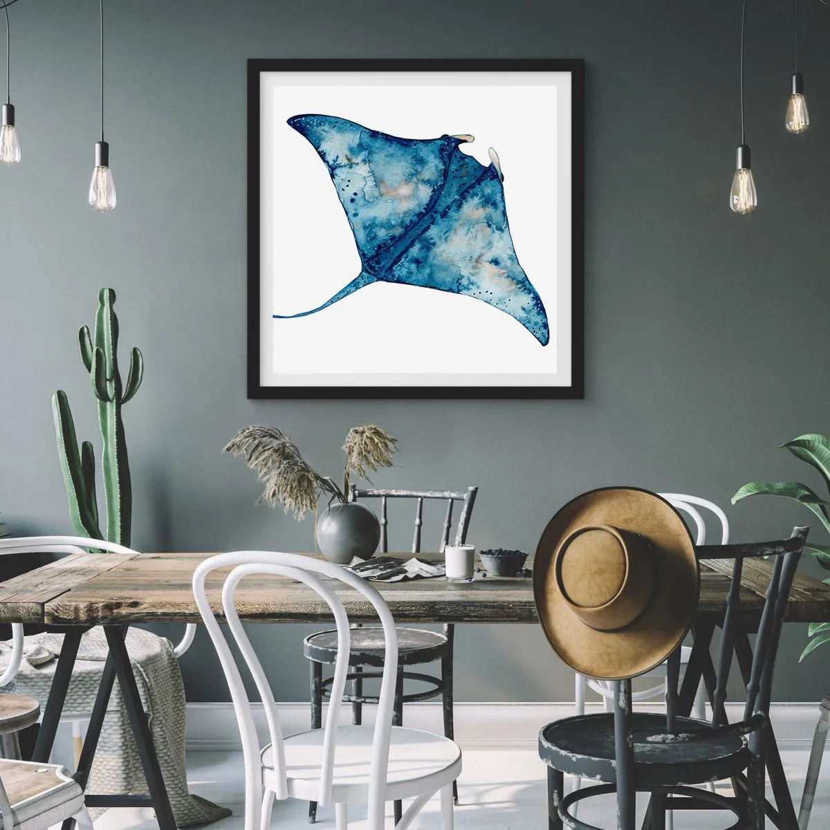 Poster in black frame - Life In Blue - 40x40 cm