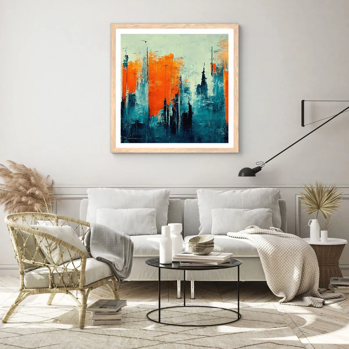 Poster in light oak frame - Modern Landscape - 40x40 cm