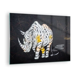 Glass picture - Abstract drawing of a rhinoceros in the form of stripes - 70x50cm - Thick Skin Is a Myth - Modern wall decoration for the living room and bedroom ARTTOR