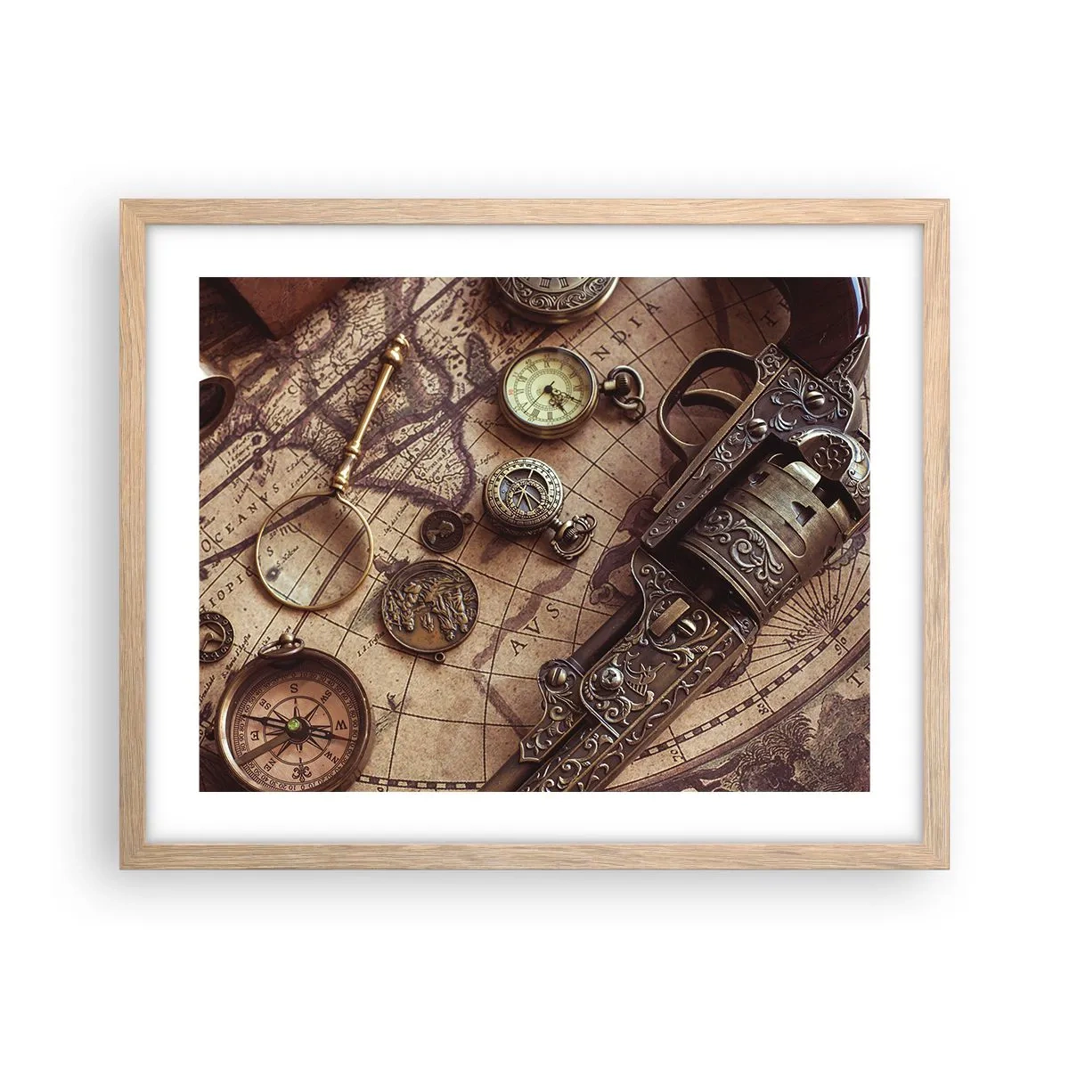 Poster in light oak frame - Adventure Calls - 50x40 cm