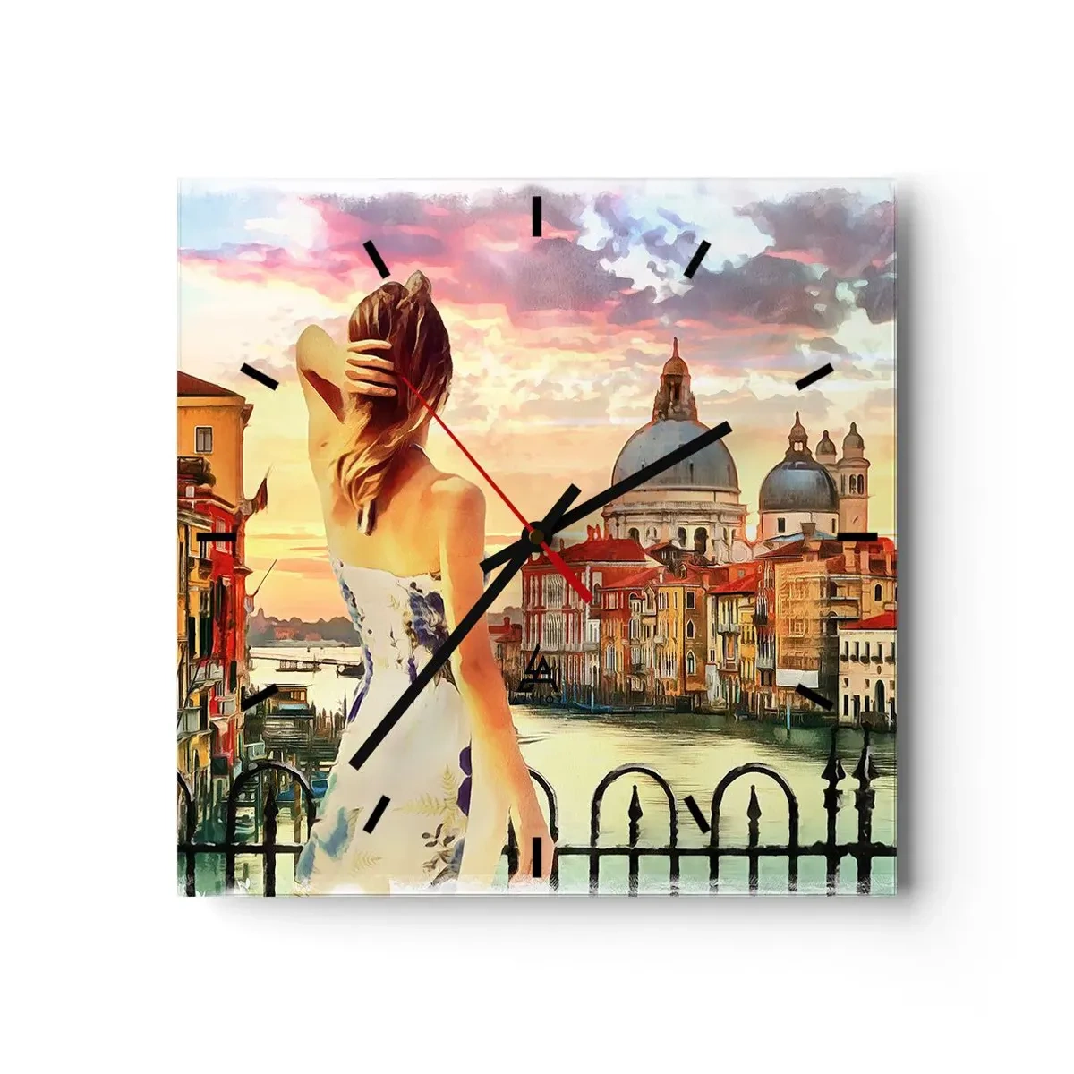Wall clock - Clock on glass - Venice Adventure - 40x40 cm