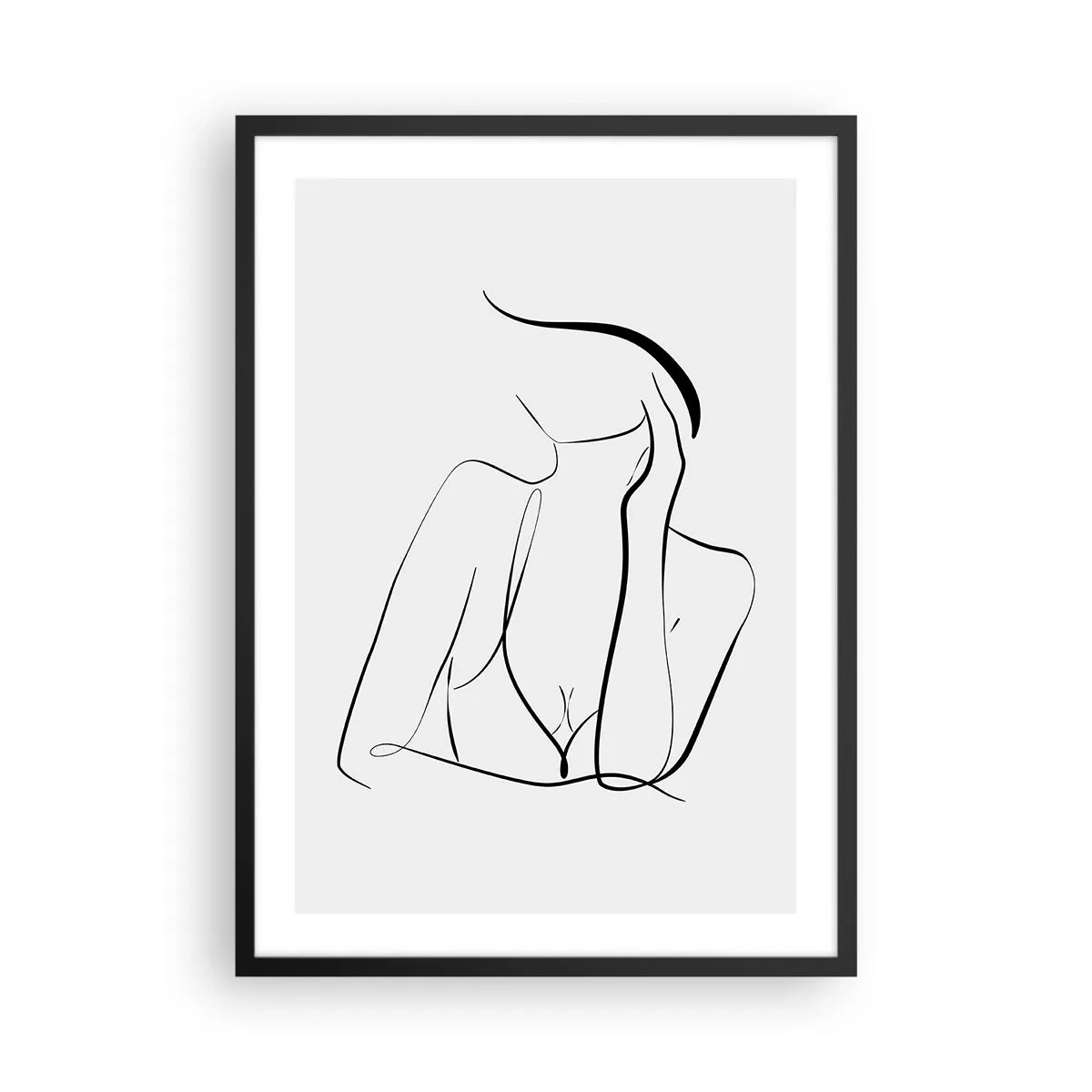 Poster in black frame - A minimalist line depicting a woman's silhouette - 50x70cm - On Waves of Dreams - Modern wall decoration for the living room and bedroom ARTTOR