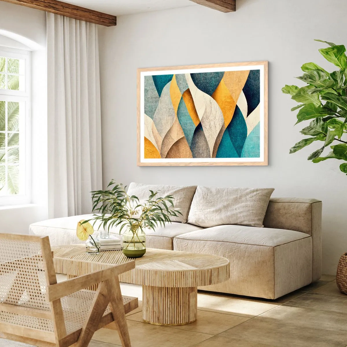 Poster in light oak frame - Rhythm and Undulation - 100x70 cm