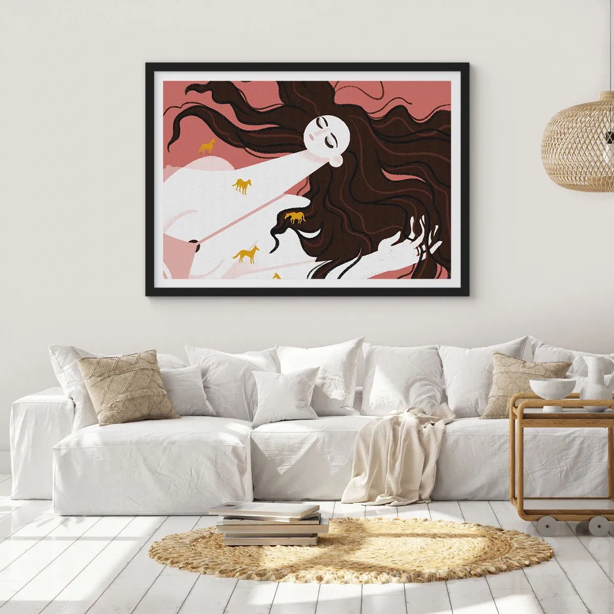 Poster in black frame - Dream of a Golden Horse - 100x70 cm