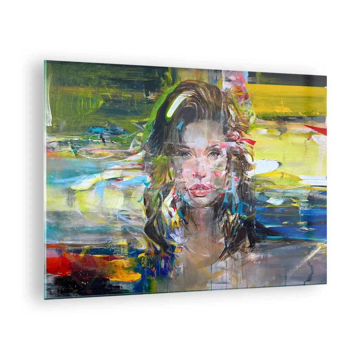 Glass picture - Abstract portrait of a woman with a dynamic background - 70x50cm - Behind a Curtain of Air - Modern wall decoration for the living room and bedroom ARTTOR