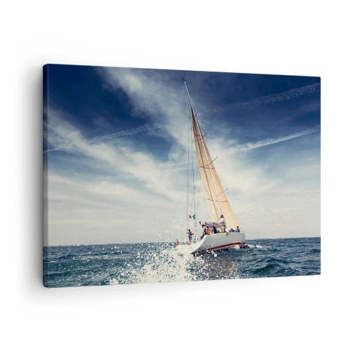 Canvas picture - A sailboat on a stormy sea under a blue sky - 70x50cm - They Won't Catch Us - Modern wall decoration for the living room and bedroom ARTTOR