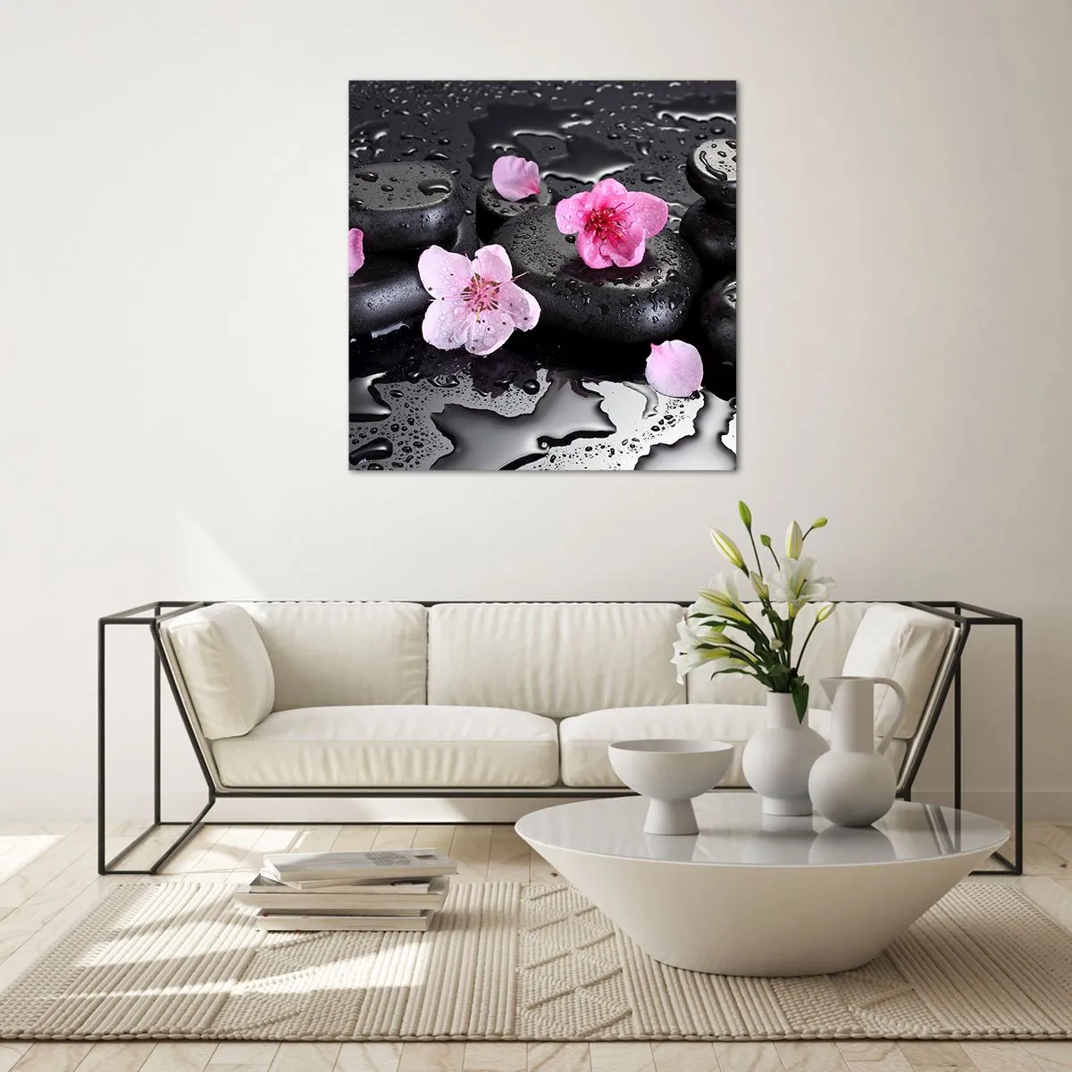 Glass picture - Black Zen Stones - 70x70 cm