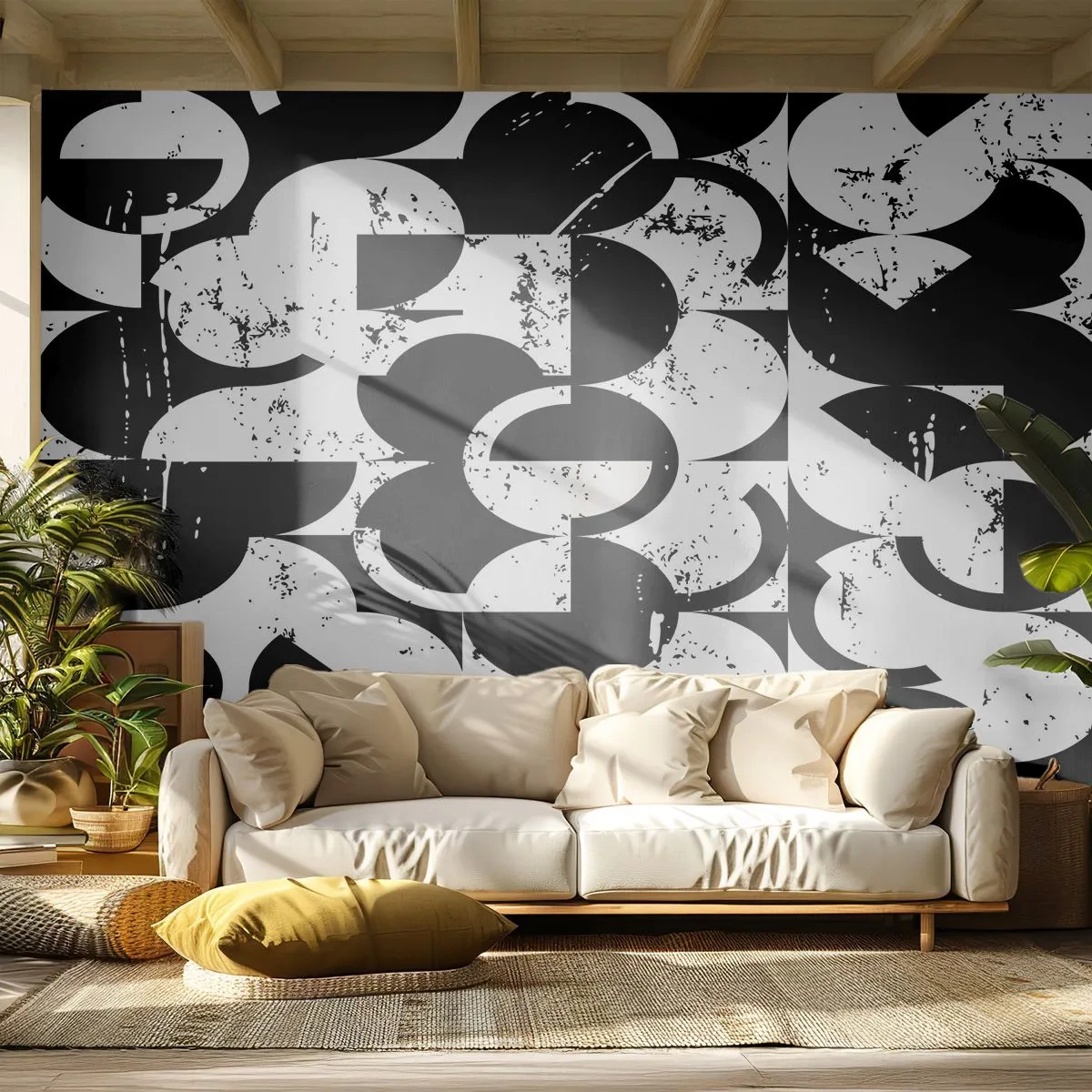 Photo Wallpaper Standard Eco - Abstract geometric pattern in black and white - 100x70cm - White Is White and Black Is Black - Modern wall decoration for the living room and bedroom ARTTOR
