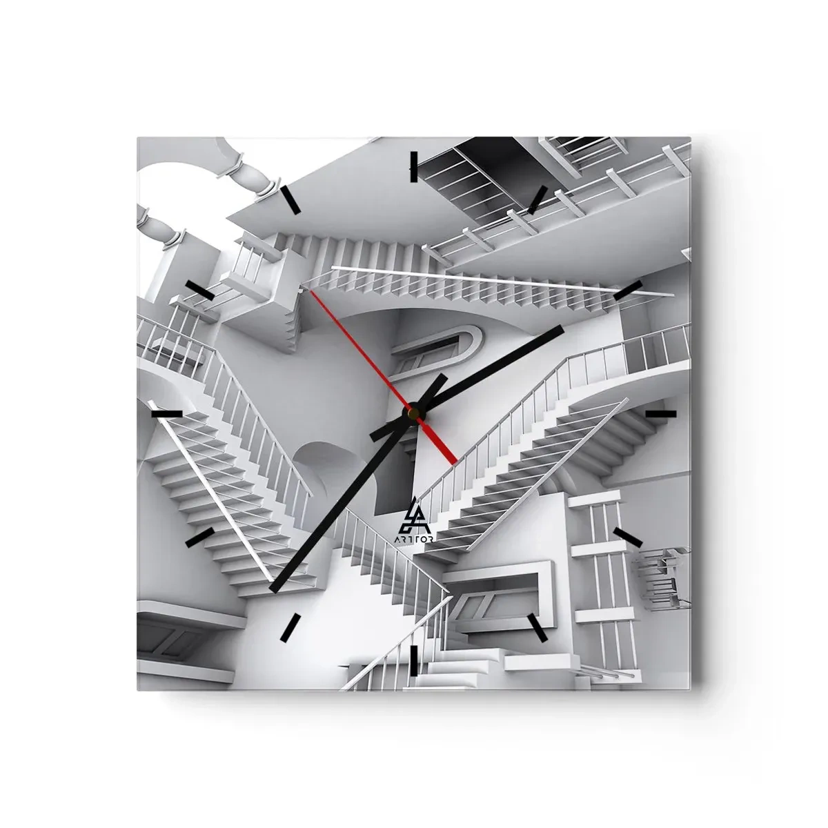 Wall clock - Clock on glass - Paradoxes of Space - 30x30 cm