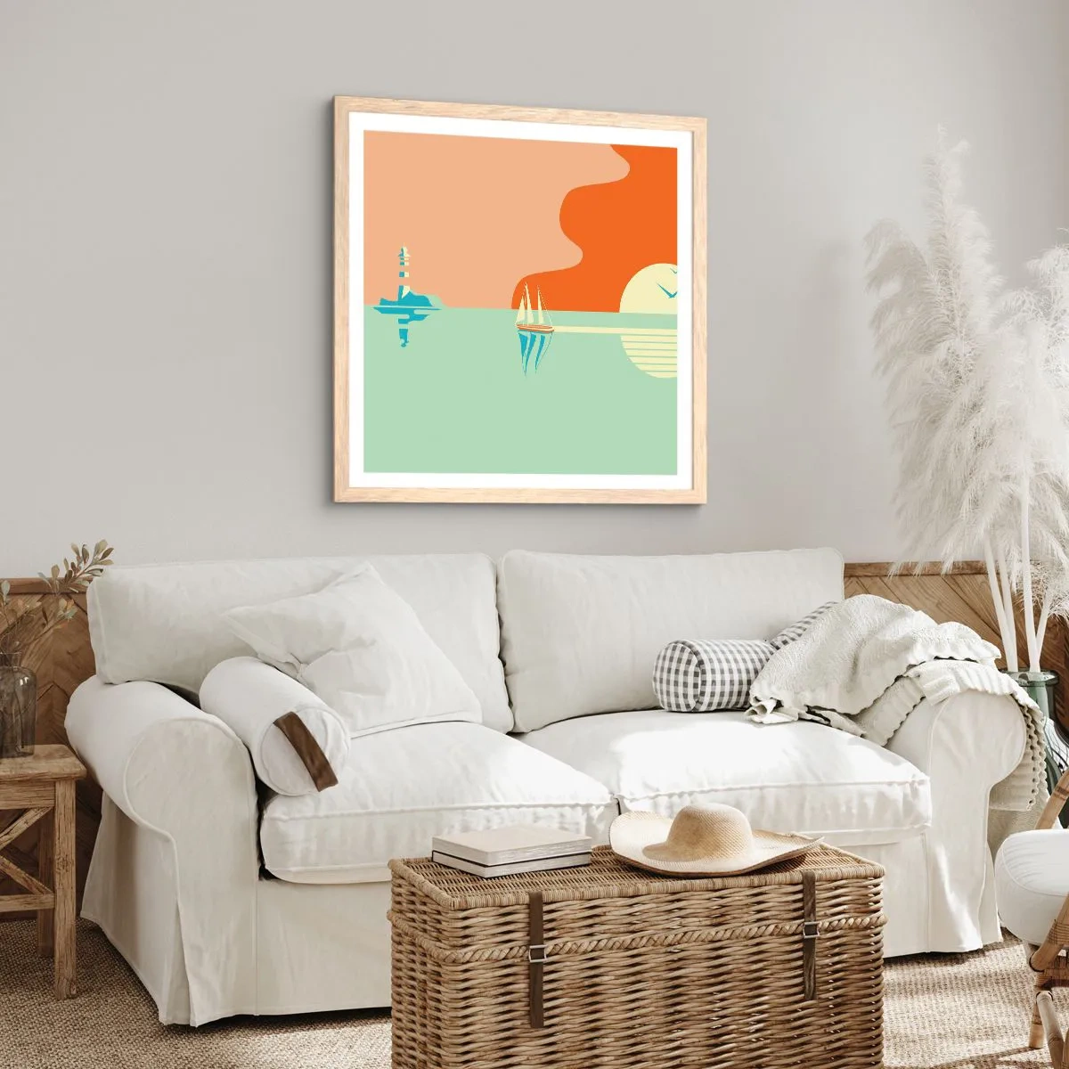 Poster in light oak frame - Ideal Sea Landscape - 50x50 cm