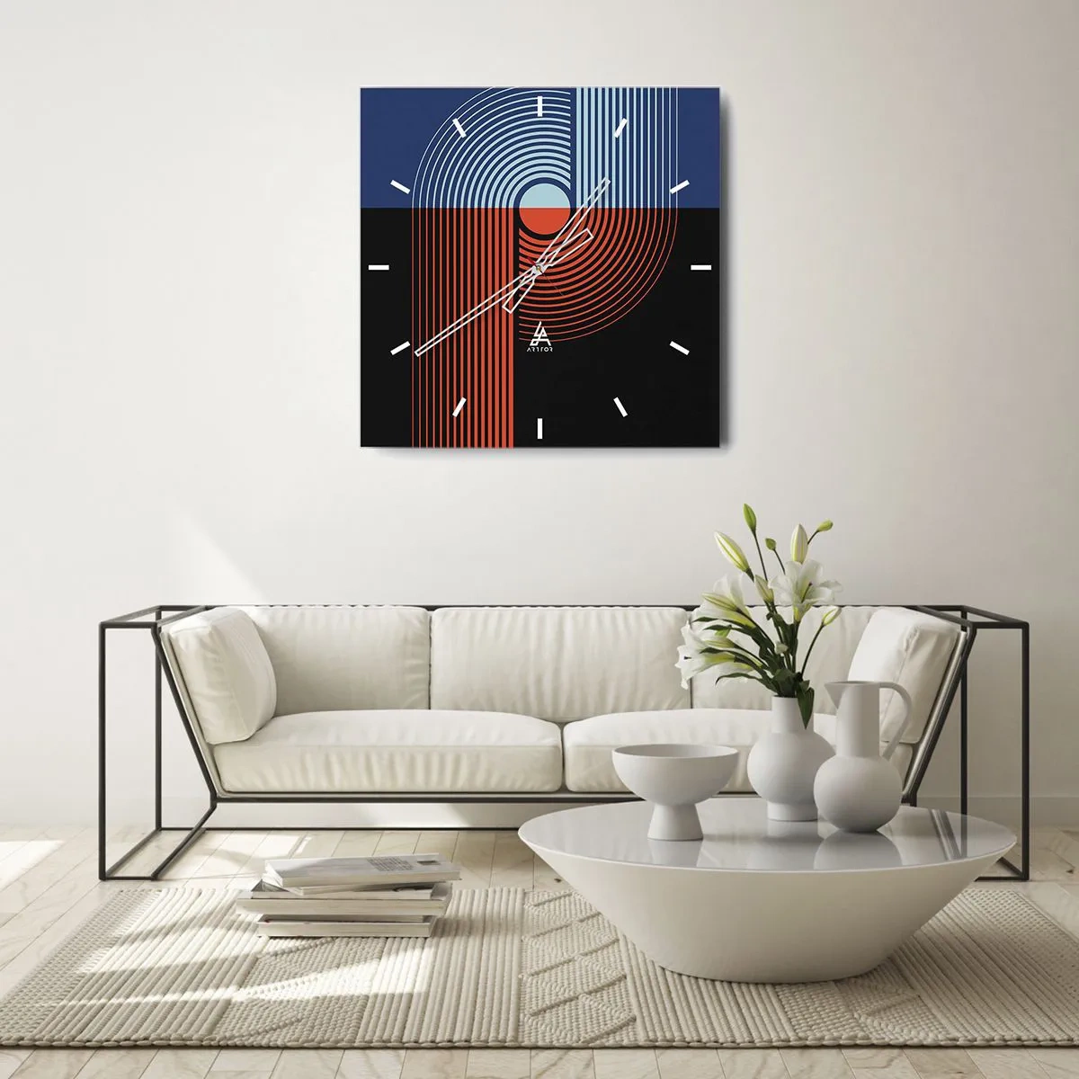 Wall clock - Clock on glass - In a Geometrical Embrace - 30x30 cm