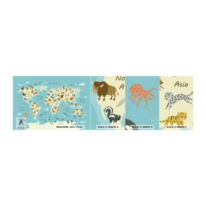 Photo Wallpaper Sample Self-Adhesive Deluxe Sticker - Good Neighbours - World map, Map With Animals, Animals - 100x30 cm