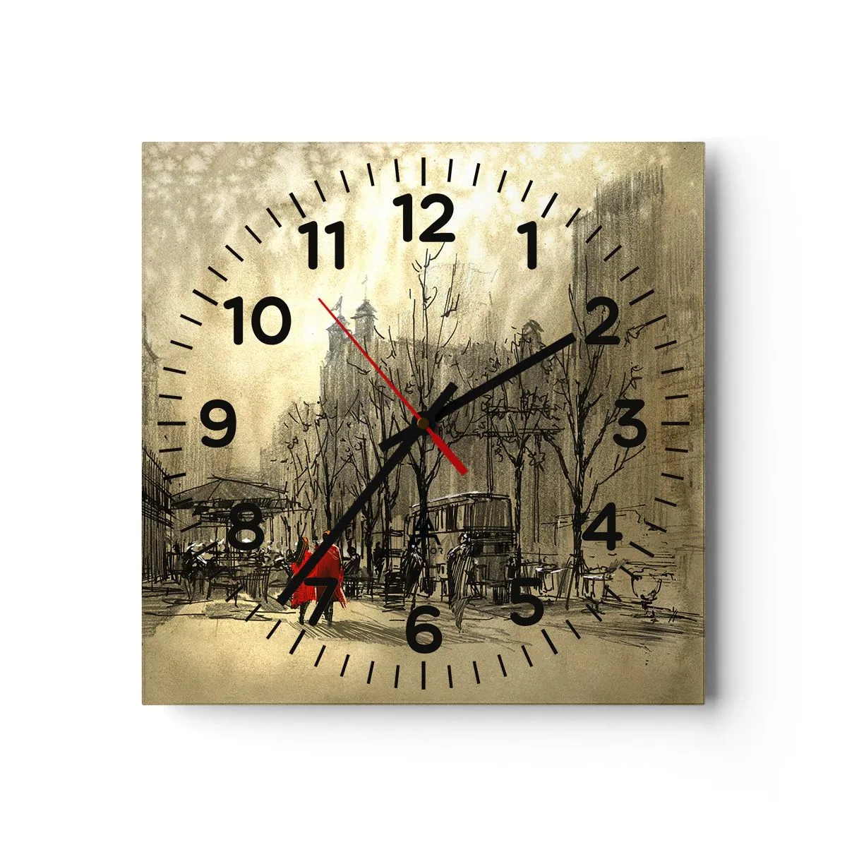 Wall clock - Clock on glass - A Date in London Fog - 40x40 cm