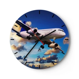 Wall clock - Clock on glass - Journey in White and Blue - 40x40 cm