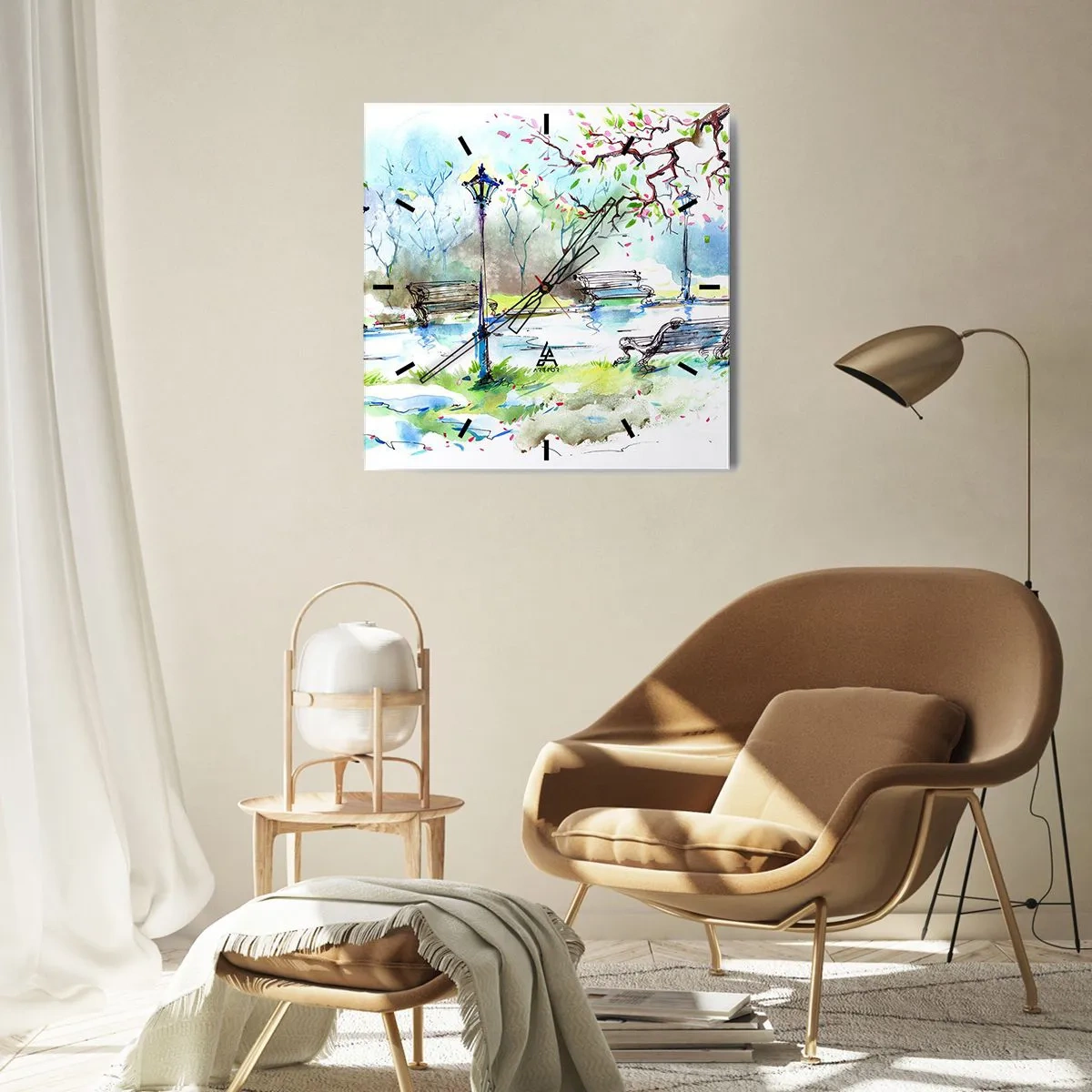 Wall clock - Clock on glass - Charm of Park Silence - 40x40 cm