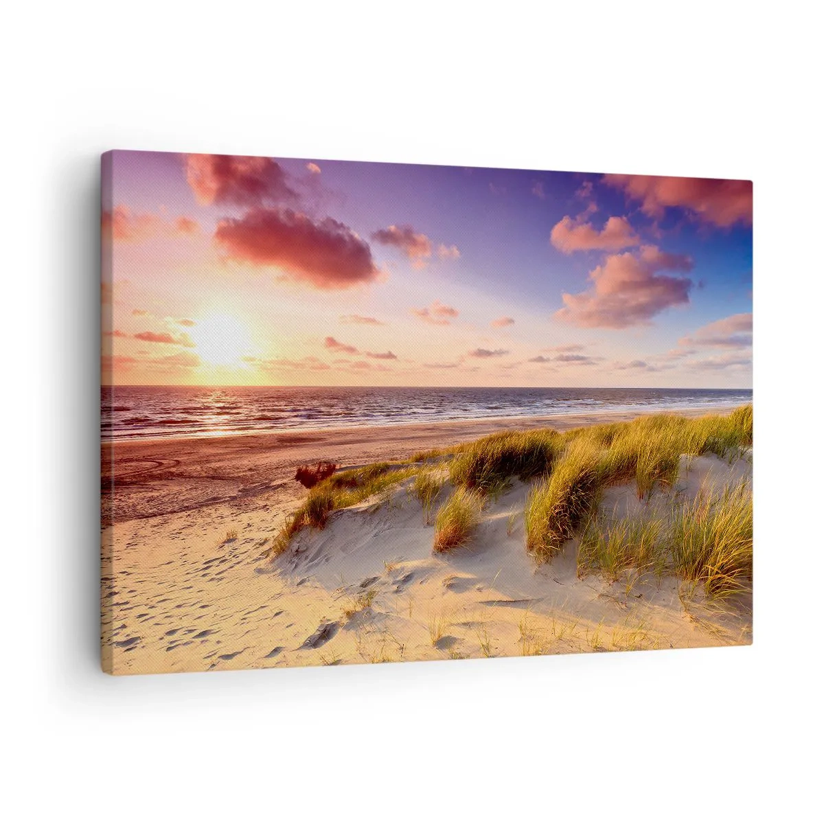 Canvas picture - A grassy beach and a sunset over a calm sea - 70x50cm - Air Smells of Summer - Modern wall decoration for the living room and bedroom ARTTOR