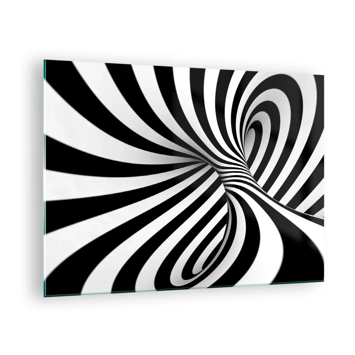 Glass picture - A black and white spiral creating a dynamic spatial effect. - 70x50cm - Composition: Dancing Space - Modern wall decoration for the living room and bedroom ARTTOR
